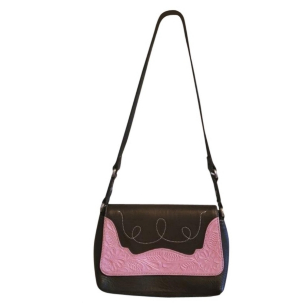 American‎ West - Tooled Pink & Brown Handbag